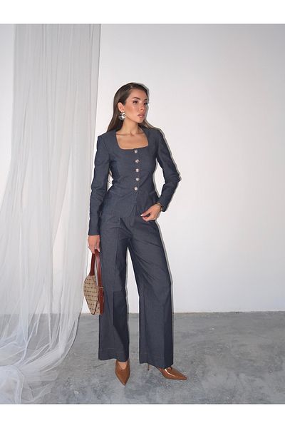 Swass Square Collar Denim Jacket and Pants Set