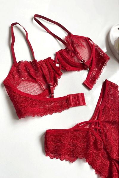 Gece İncisi Unassisted Bra Set with Chest Rope Detail