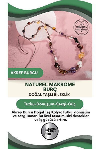 OSMANLI DOĞAL TAŞ Akrep Burcu Doğal Taş Natürel Makrome Kolye
