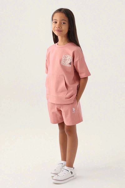 U.S. Polo Assn. Set pantaloni scurți portocalii pentru fete