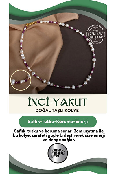 OSMANLI DEĞERLİ TAŞ Inci-yakut Gümüş Kapama Doğal Taş Kolye (3CM UZATMA İLE B...