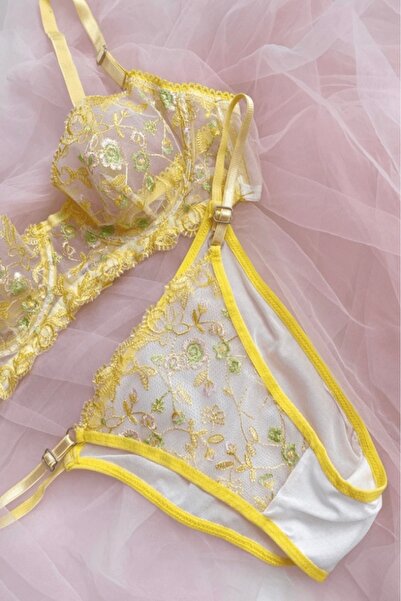 gc gece incisi Σετ σουτιέν και πουκάμισο - Κεντημένο με λουλούδια