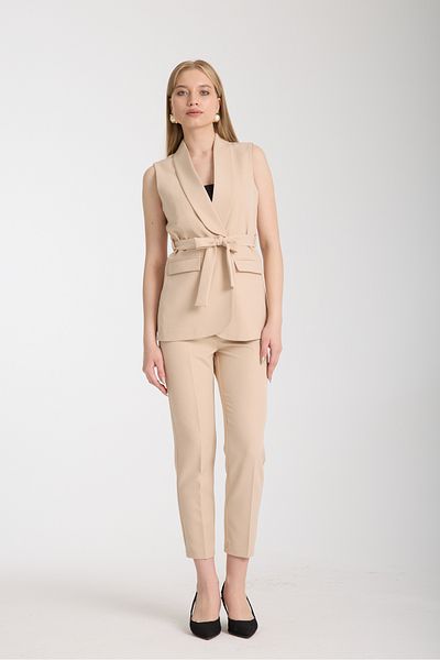 Swass Violet Belted Vest and High Waist Beige Trousers Set