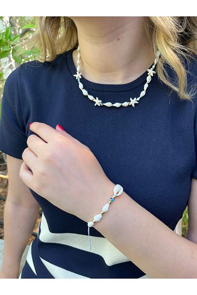 MODA Women's Seashell Star Figured Necklace and Bracelet Set – Beach Jewelry