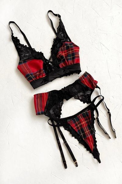 Gece İncisi Plaid Garter Set