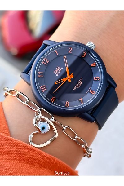 Q&Q Brand Navy Blue Color, Silicone Cord, (Suitable for Pool, Sea Use)Ladies/Ladies Sports Wristwatch