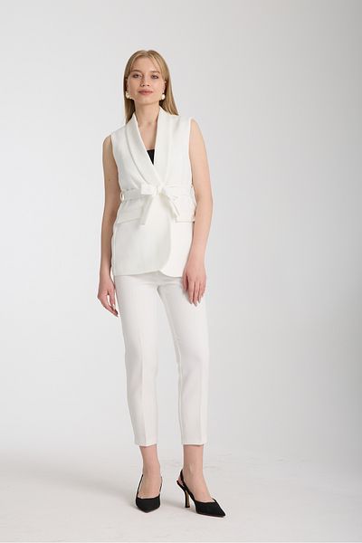 Swass Violet Belted Vest and High Waist White Trousers Set