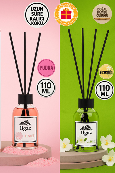 ILGAZ Pudra Bambu Çubuklu Oda Kokusu 110 ml & Jasmine Bambu Çubuklu Oda Kokus...