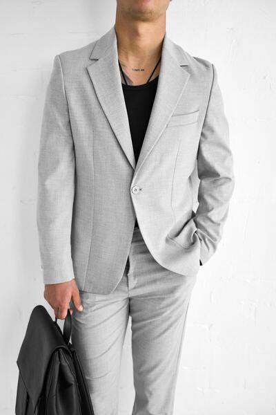 ablukaonline Мъжки костюм Slim Fit, сив