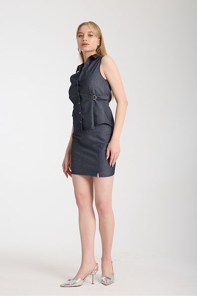 Swass D Buckle Detailed Vest Skirt Suit Viscose Denim