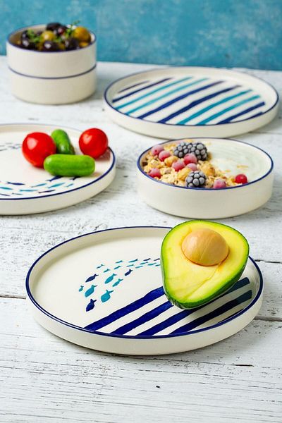 Kevin Seramik Marin Series 14 Piece Hand Made Special Design Breakfast Set for 6 Persons