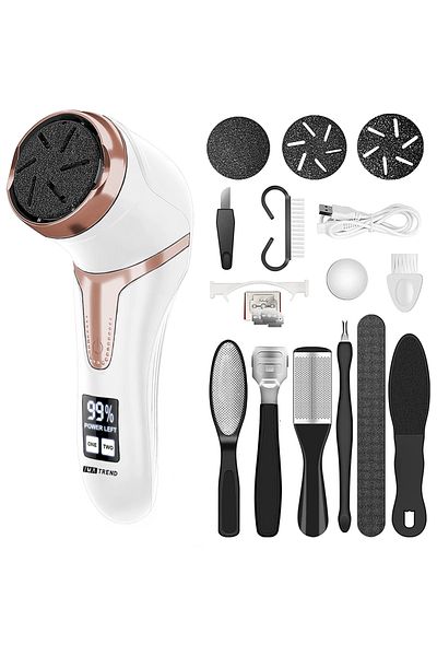 IMA TREND Electric Foot File, Suction, Led, 2200rpm, Usb, 3 Rollers, Ipx7, Callus Removal, White