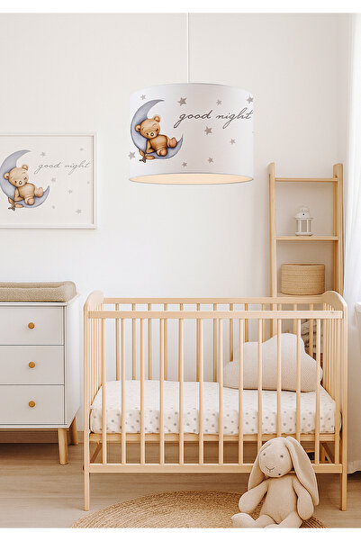 HOMİNG Kids Sevimli Ayıcık Kumaş Baskılı Çocuk Odası Avize 28'lik Ayd-3081