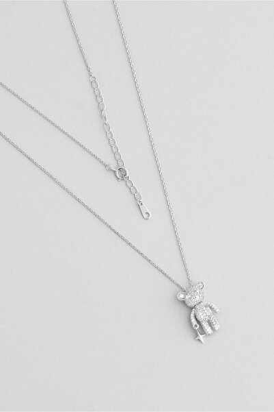 So CHIC... Pofuduk Ayıcık 18 Ayar Beyaz Altın Kaplama 45 Cm Gümüş Kolye