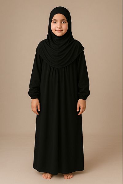 Sonbaharmoda Rochie hijab pentru fete - îmbrăcăminte de rugăciune din bumbac, mâneci elastice, cu batic