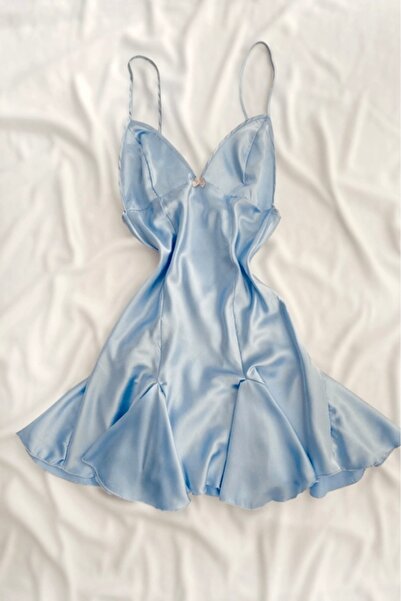 Gece İncisi Cămașă de noapte din satin cu detaliu Godet Baby Blue