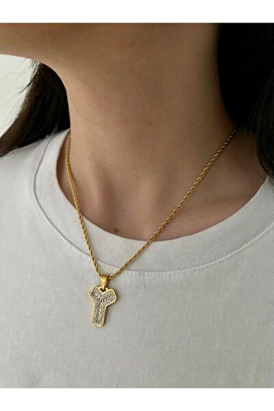 DEMOKAN Kadın Çelik Kolye Burgu Zincir Zirkon Taş Harf Kararmaz Kadın Kolye