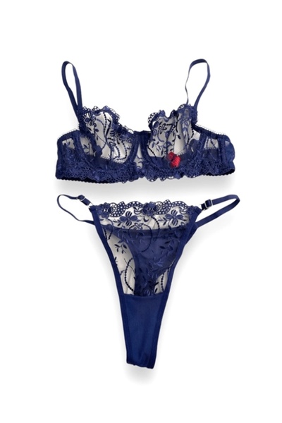 Gece İncisi Синій бюстгальтер з квітковим візерунком