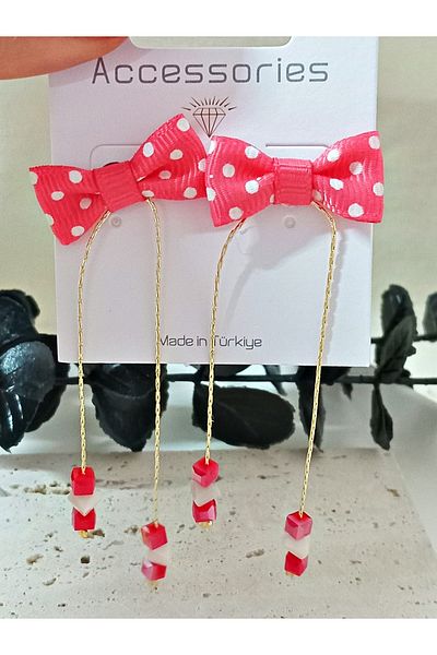 mos&more Pink Polka Dot Bow Dangle Women's Earrings