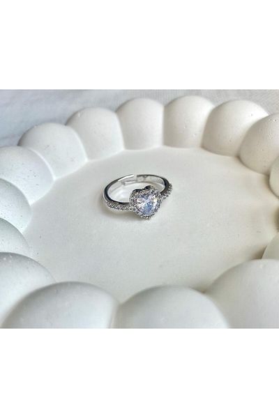 DEMOKAN Women's Steel Ring Adjustable Heart Pink Zircon Stone Brand Ring