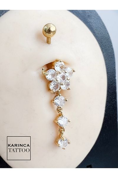Karınca Piercing Gold Color Gold Lotus Dangle Jewelled Belly Piercing