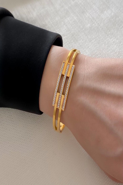 DEMOKAN سوار نسائي من الفولاذ عالي الجودة من الفولاذ المقاوم للتشويه بحجر الز...