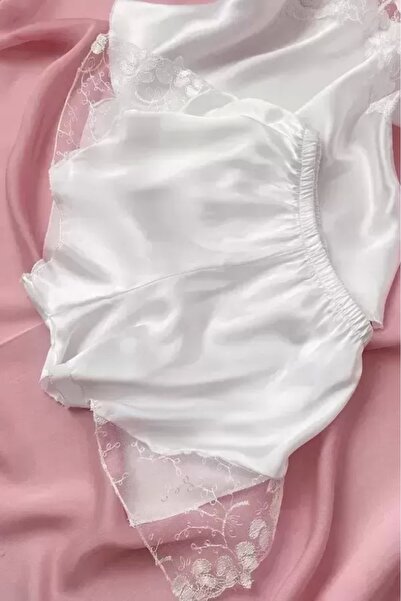 Gece İncisi Σετ σατέν σορτς με δαντέλα