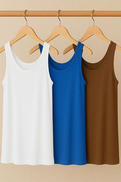 COTENCONCEPT Tricou pentru atlet cu bretele groase din bumbac, 3 bucăți