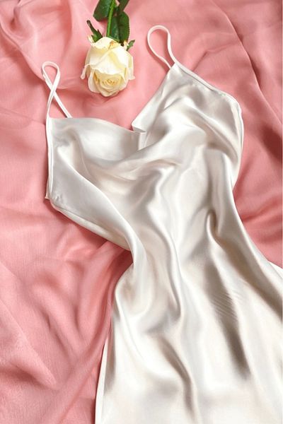 Gece İncisi Degaje Collar Satin Nightgown