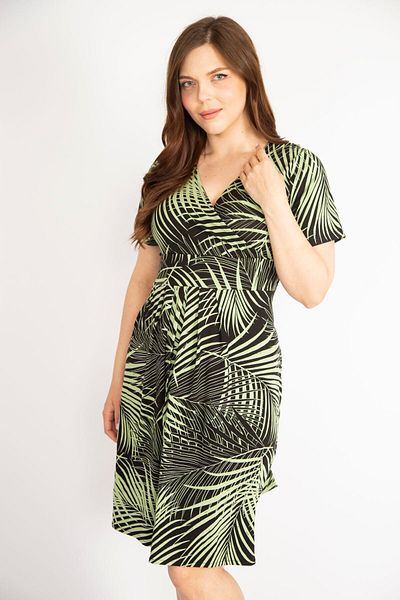 Şans Women's Green Large Size Wraped Collar Dress 65n36410