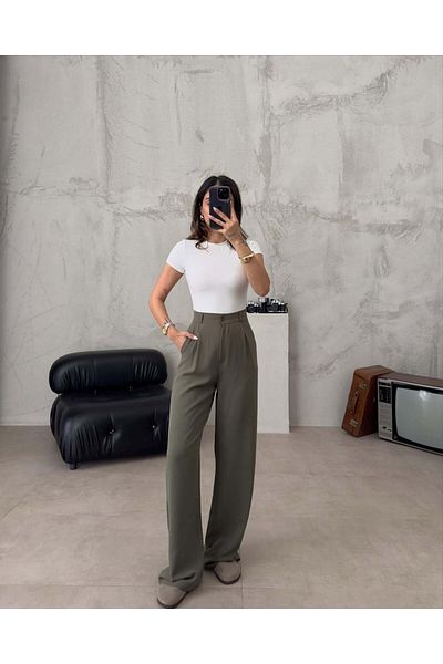 HATCELL Women's Palazzo Oversize Wide Cut Italian Fashion Black Fabric Pants
