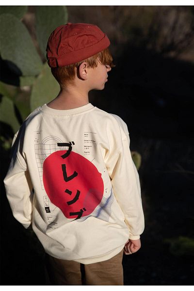 Cigit Printed Sweatshirt 4-12 Years Ecru