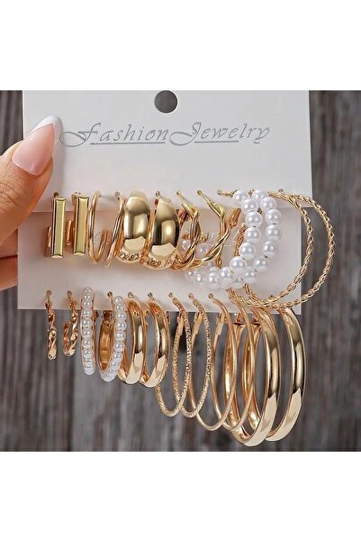 Perry Accesories 12 adet çoklu halkalı klipsli çoklu kombin halka küpe seti i...