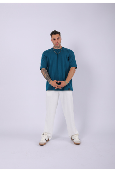 Lescho Unisex 100% Cotton Oversize Solid T-Shirt Petrol
