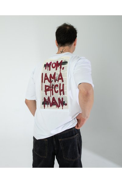 Lescho Oversize Unisex Printed T-Shirt Rich White