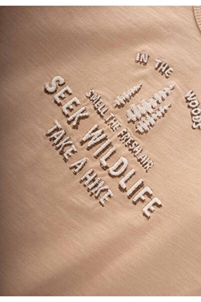 Cigit Μπεζ Χρώμα Seek Wildlife Κεντημένο T-Shirt - 1-7 ετών εποχιακό