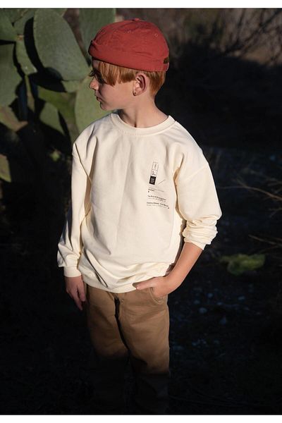 Cigit Printed Sweatshirt 4-12 Years Ecru