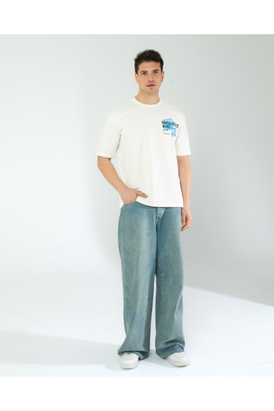 Lescho تي شيرت مطبوع كبير الحجم للجنسين