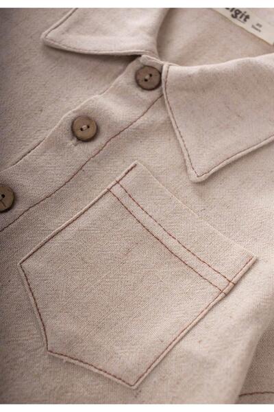 Cigit Short Sleeve Linen Shirt 2-7 Years Natural
