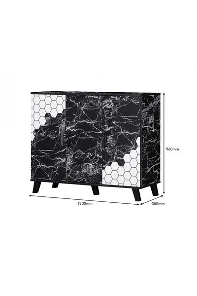Generic Shoe Cabinet 4-Tiers Malaysian Wood with 3 Doors - Marble Black