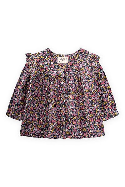 Cigit Girl's Cardigan for 1-5 Years - Drawstring and Ruffles, Navy Blue