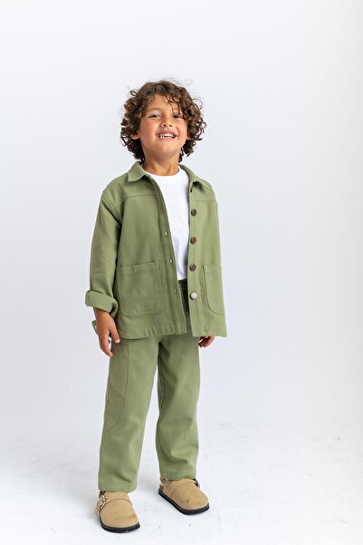 Cigit 2-7 Years Old Olive Gabardine Jacket