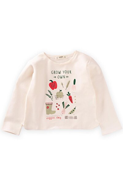 Cigit Veggies Day Baskılı Sweatshirt 1-5 Yaş Ekru