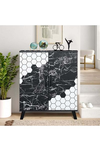 Generic Malaysian Wooden Shoe Cabinet with Two Doors - Black Marble