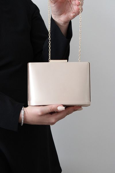 Mimoza Women's Skin Gold Color Metal Handle Satin Evening Dress Bag 3 Different Uses – Night and Invitation Bag