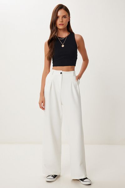 Lovelyİstanbul Wide Leg Masculine Woven Trousers White Lhg0001