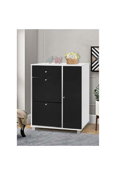 Generic Malaysian Wooden Shoe Cabinet with Multiple Drawers Elegant Black and White for Your Home Entran