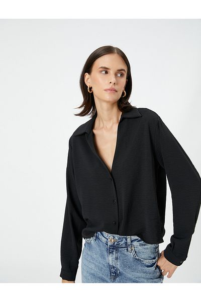 Koton Long Sleeve Shirt V-Neck Textured Buttons