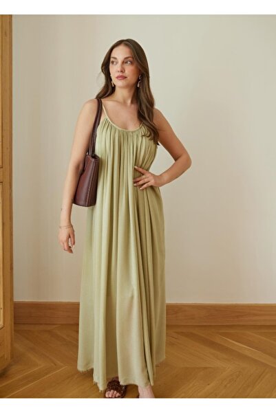 FEMMESTUDIO Γυναικείο φόρεμα με πράσινο σχοινί με λεπτομέρεια μάξι μήκους