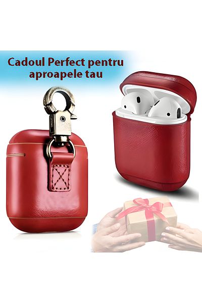 SellerRasov doar pregatiti Protective Case for Headphones, Compatible with AirPods 1 and 2, Leather, Red